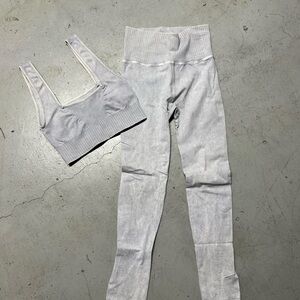 Free People Light Gray Ribbed Activewear Set